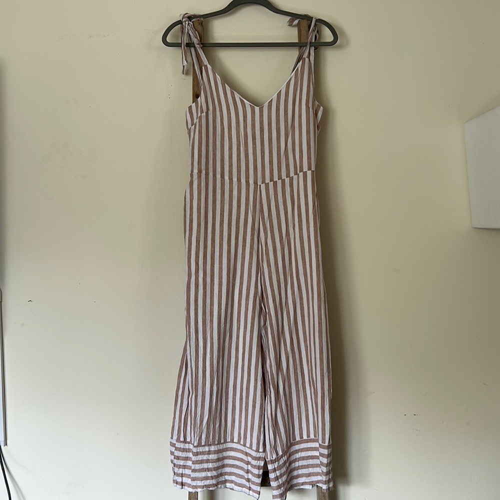 Tan and white stripped jumpsuit